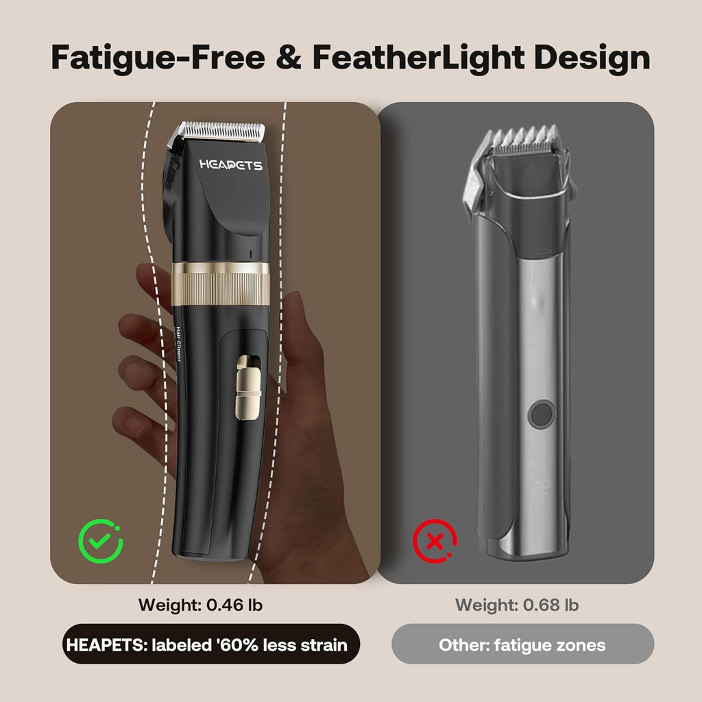 Heapets black and white cordless pet trimmer being held for grooming