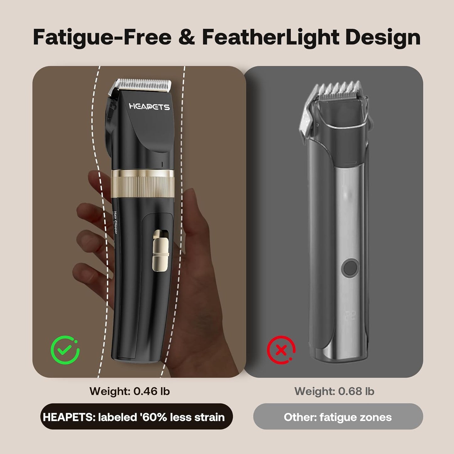 Heapets black and white cordless pet trimmer being held for grooming