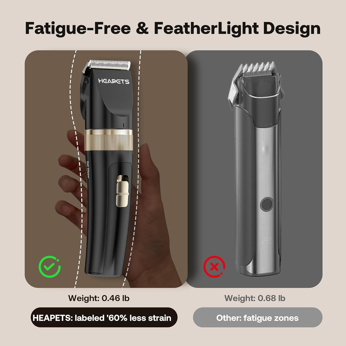 Heapets black and white cordless pet trimmer being held for grooming