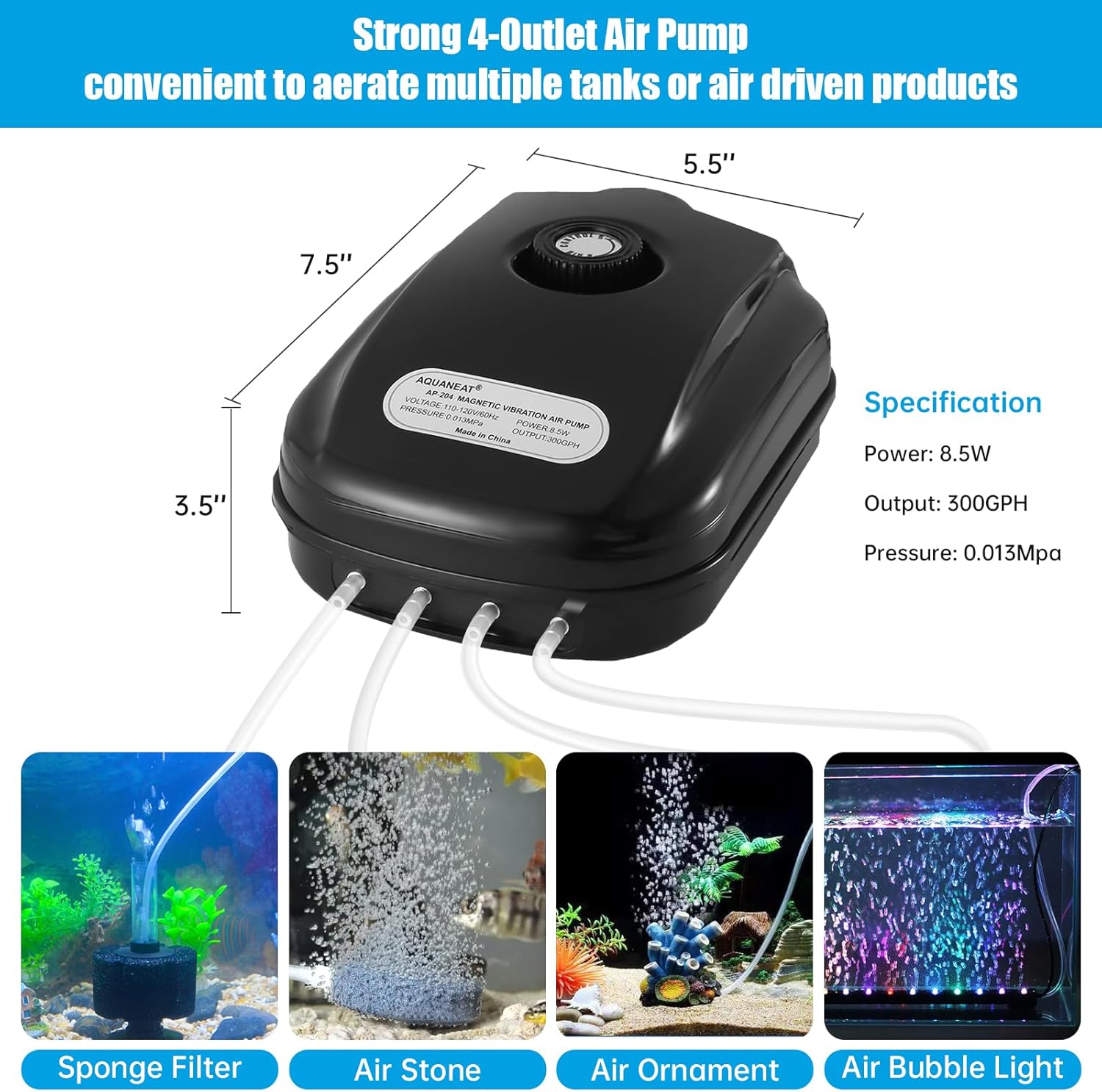 Aquaneat aquarium air pump control knob and setup