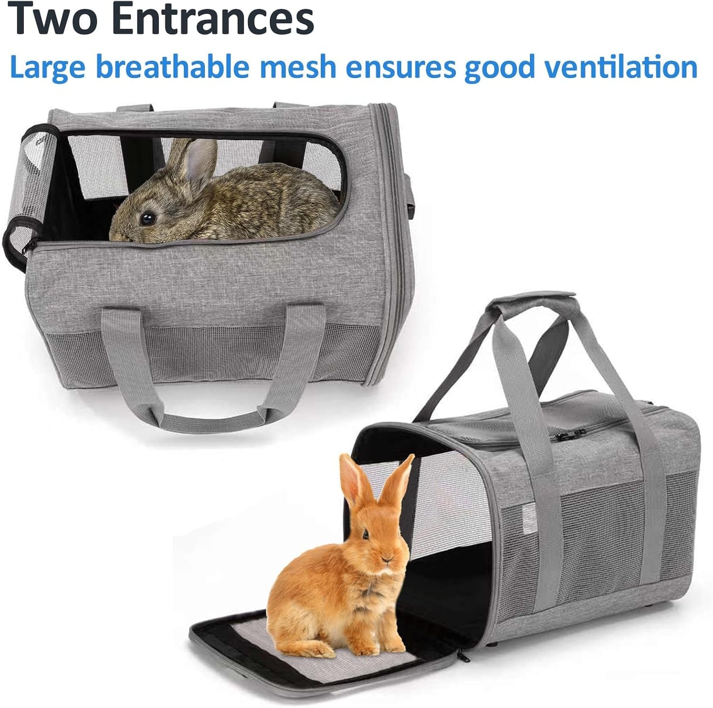 kathson Small Animal Carrier Bag, Guinea Pig Rabbit Travel Carrier Breathable Mesh Window Pet Portable Hand Bag for Hamster Bird Bunny Bearded Dragon Kitty and Etc (Grey) - Image 3