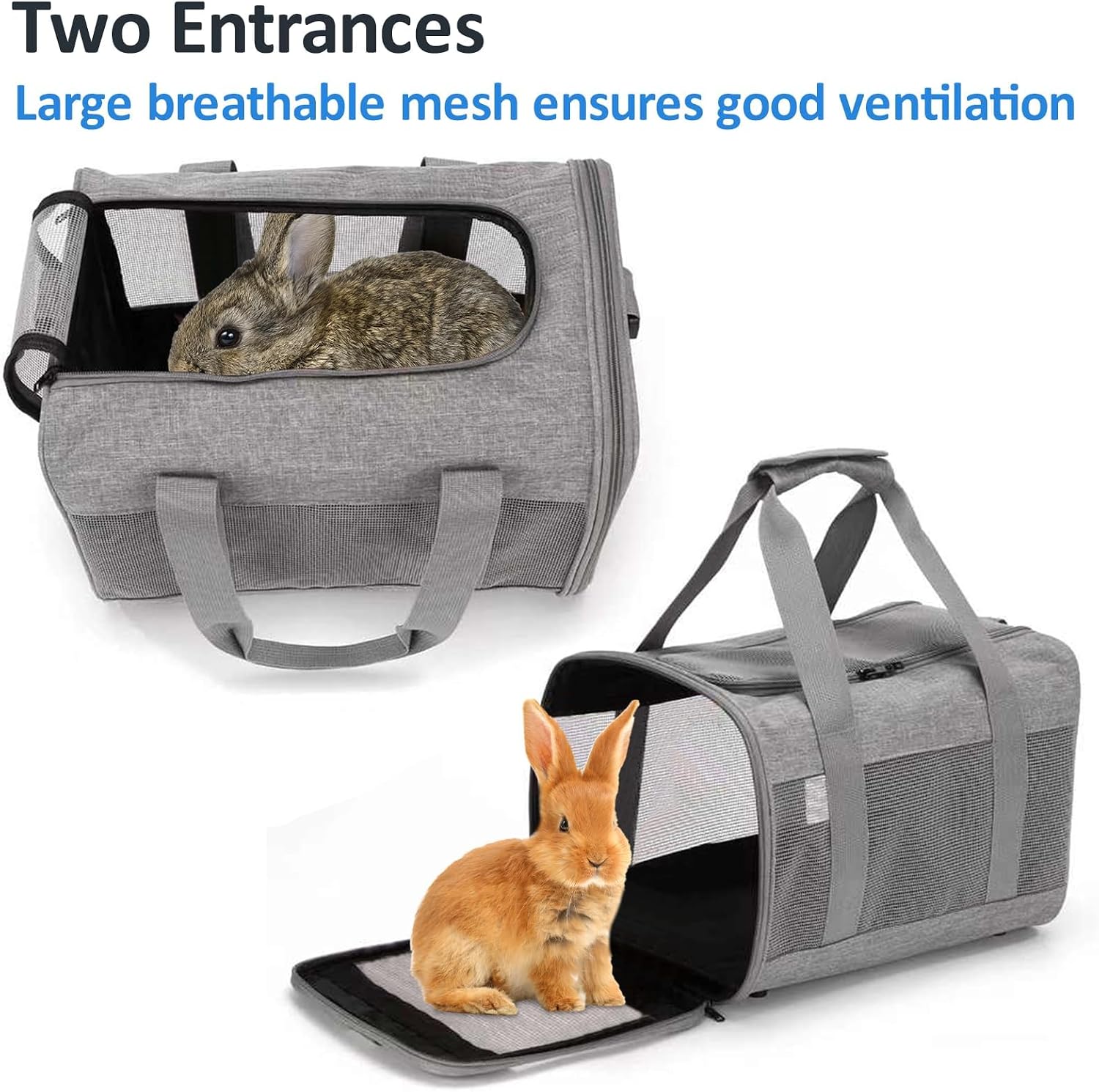 kathson Small Animal Carrier Bag, Guinea Pig Rabbit Travel Carrier Breathable Mesh Window Pet Portable Hand Bag for Hamster Bird Bunny Bearded Dragon Kitty and Etc (Grey) - Image 3
