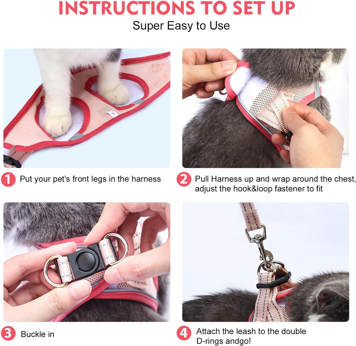 Escape proof cat walking vest with quick release buckle security feature