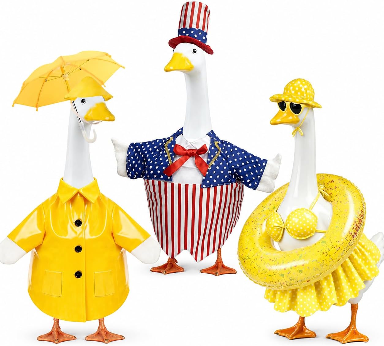 Bailiyake 3 set porch goose outfits front view showcasing summer lawn goose costumes.