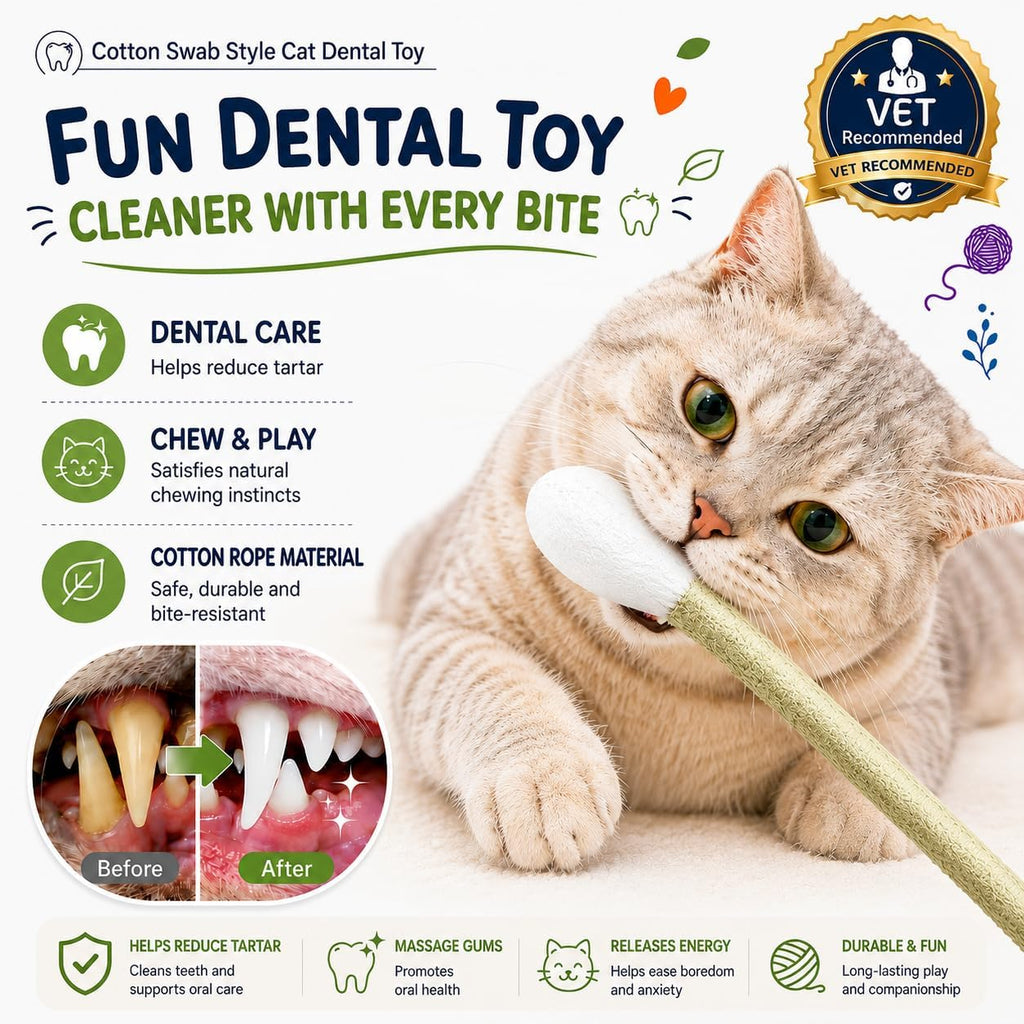Soft felt giant Q-tip toy for indoor cat dental health