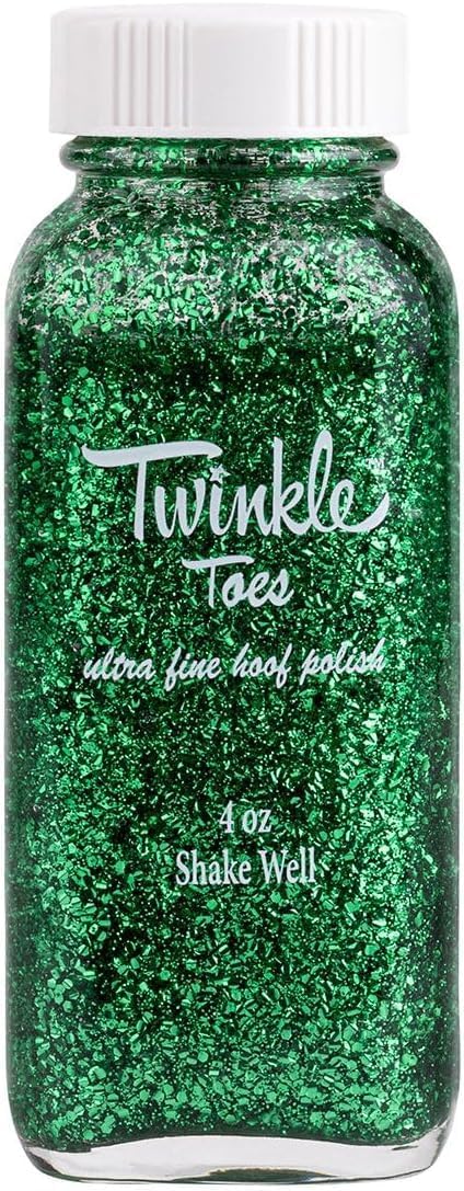 Waterproof glitter hoof polish bottle with included equestrian resource guide documentation.