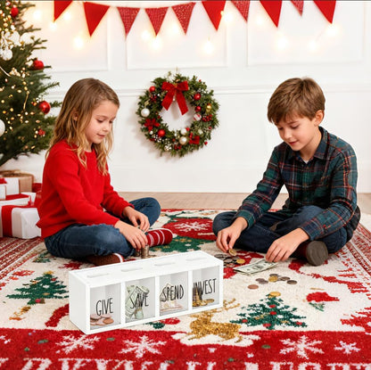 Close up look at the top slots and strong magnetic sliding lid mechanism of the ameuphercy children savings box
