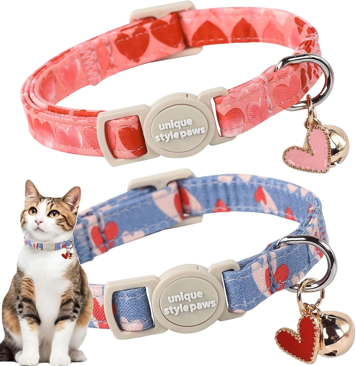 Unique style paws 2 Pack Valentine Kitten Collar Breakaway with Bell&Pendant, Adjustable Safety Colorful Love Heart Pink Bow Cat Cotton Collar for Girl Boy Cat and Small Pet - Image 12