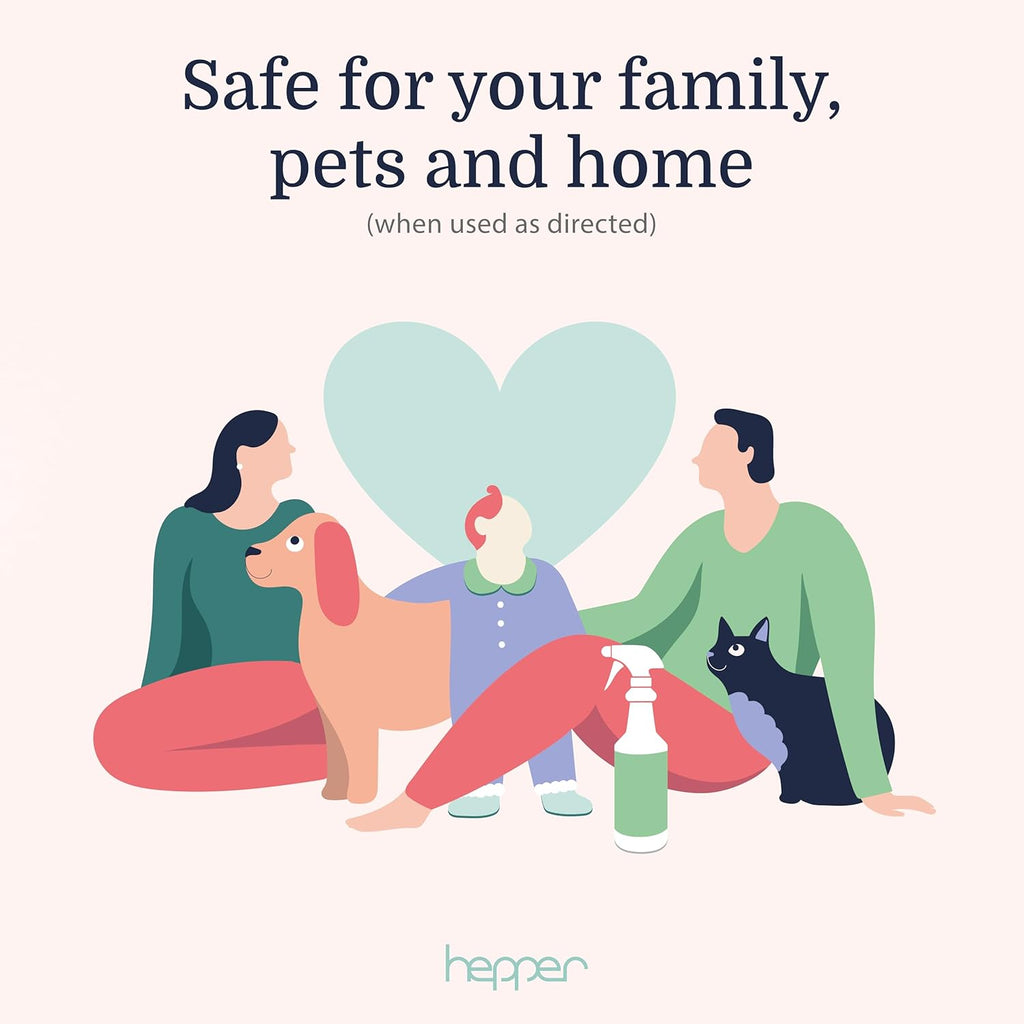Close up view of Hepper pet accident odor neutralizer spray nozzle and packaging.