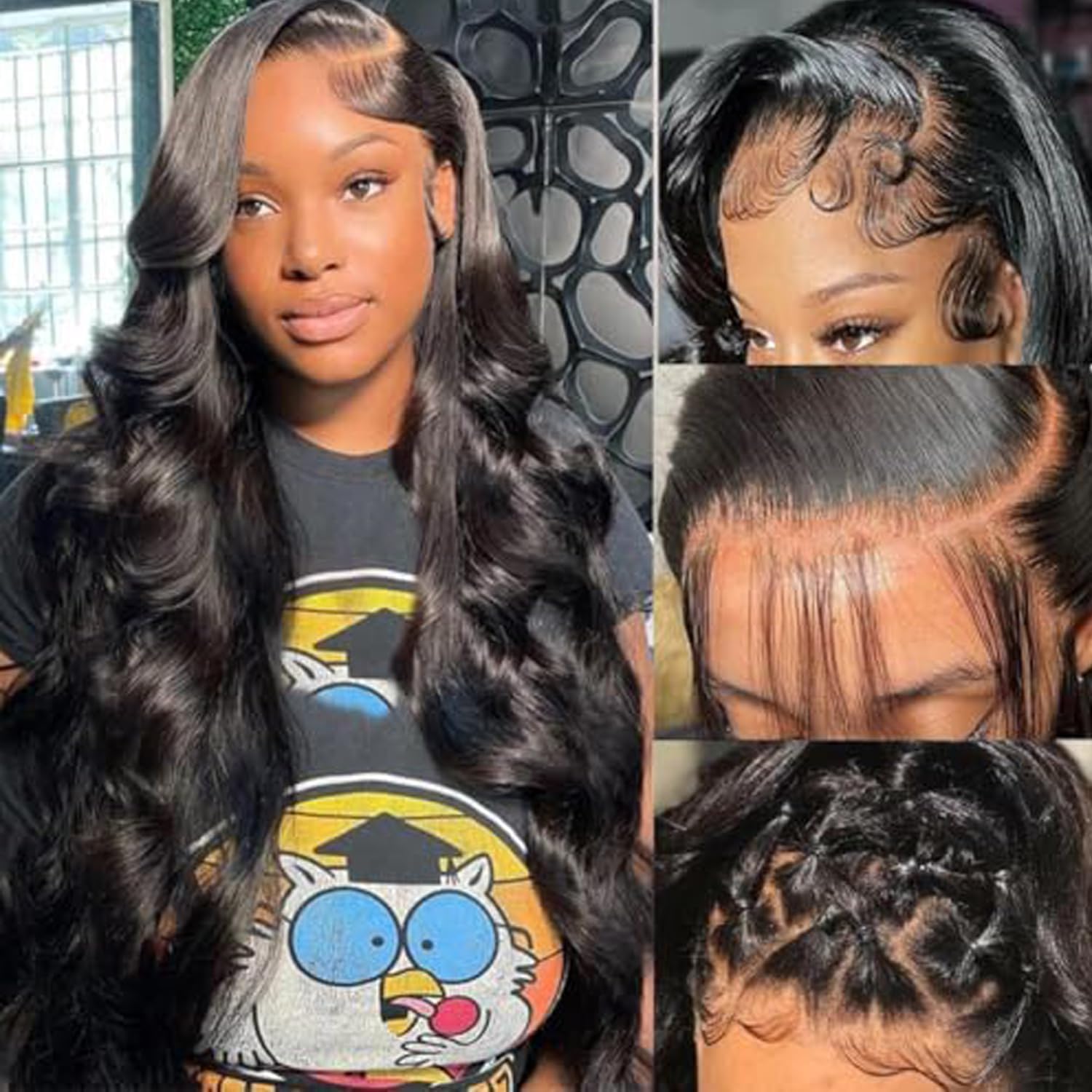 Fongly body wave human hair lace front wig showing authentic volume and natural front hairline