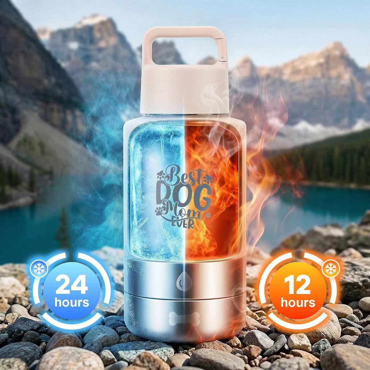 FUYEC 3-in-1 travel water cup with detachable base bowls unscrewed showing food and water compartments