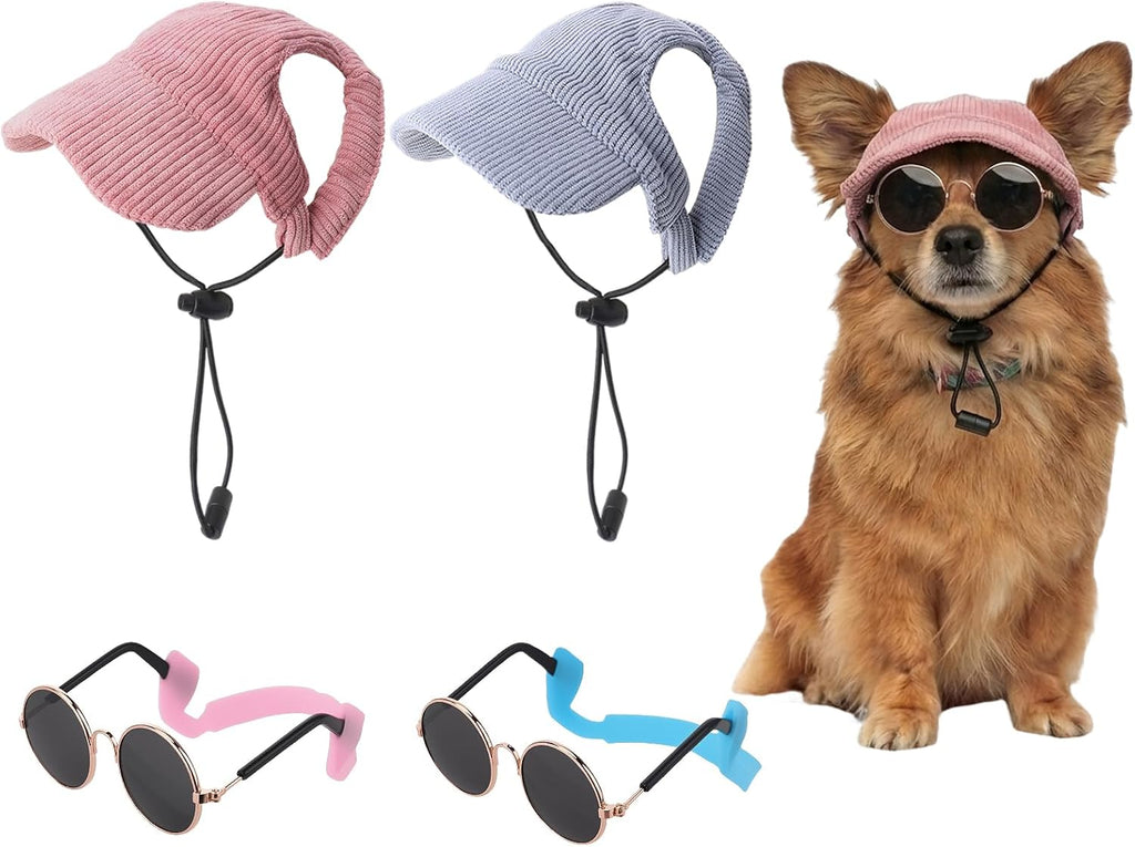 2 Set Small Dog Baseball Hat with Ear Holes and Pet Sunglasses for Beach, Dog Baseball Cap Puppy Sun Hats for Small Dogs (Pink, Blue) - Image 9