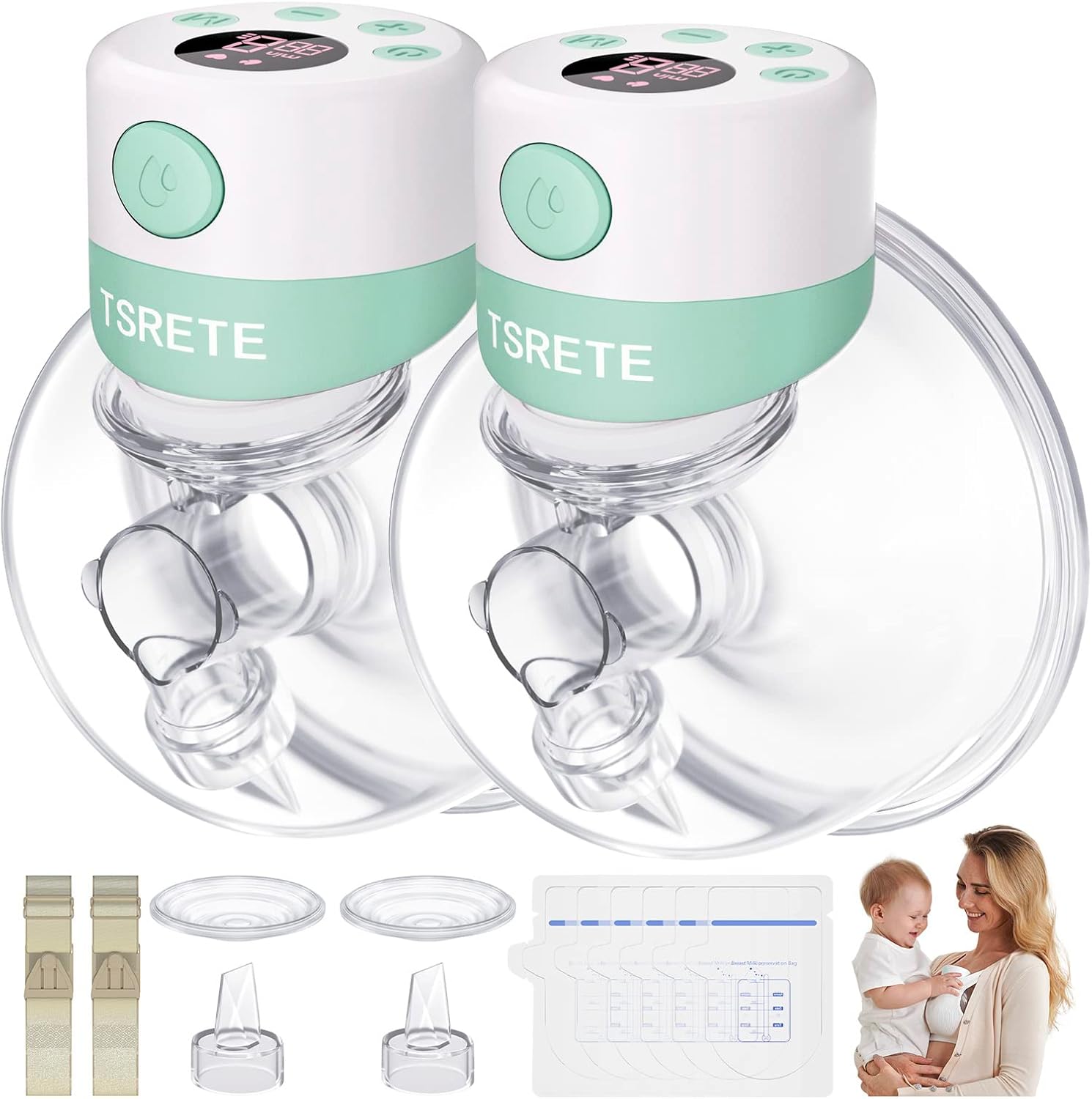 Tsrete double wearable breast pump front view in green