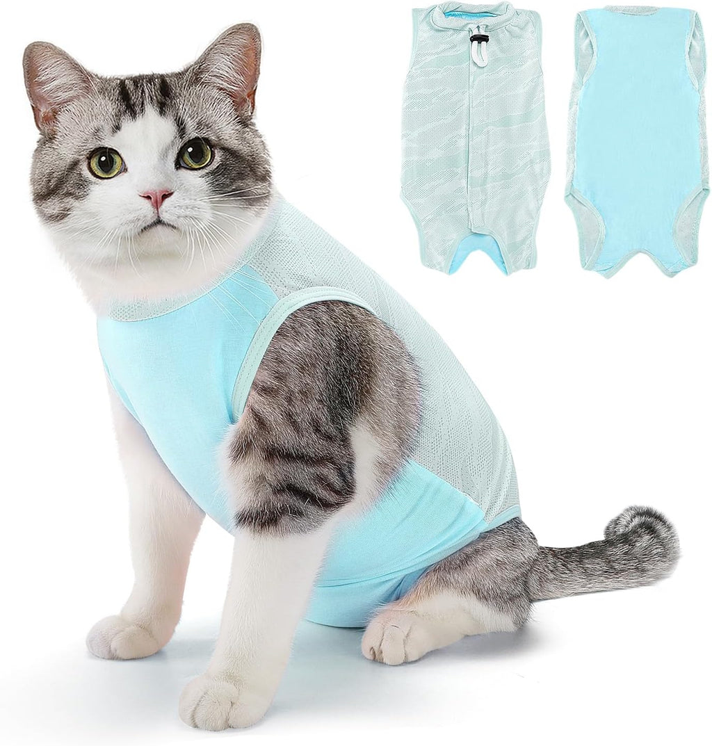 SlowTon Cat Recovery Suit - Cat Onesie for Cats After Surgery Female Male, Kitten Clothes Cats Surgical Spay Suit Abdominal Wounds, E-Collar Alternative Bodysuit Shirt Anti-Licking (Blue Flower,M) - Image 9