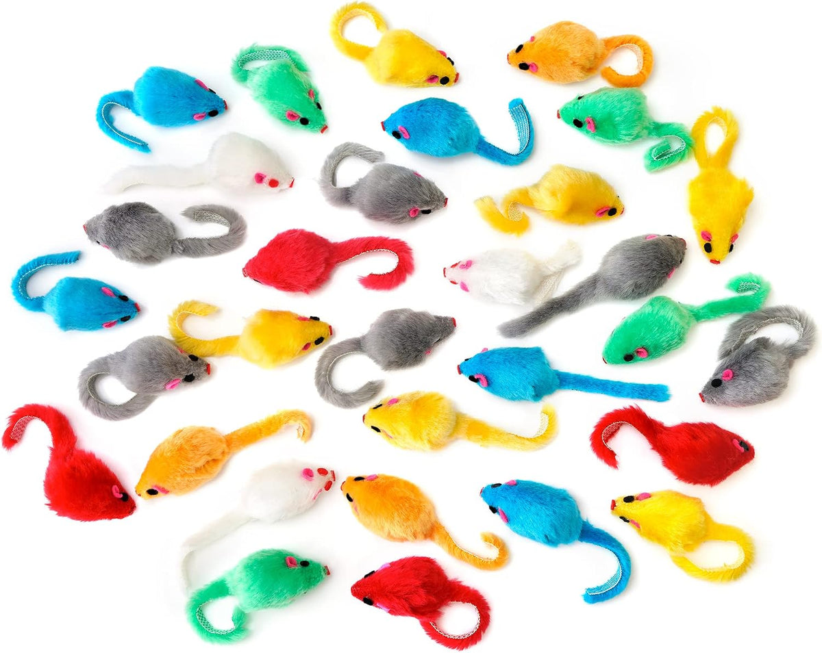 CHIWAVA 36PCS 4.1'' Furry Cat Toy Mice Rattle Small Mouse Kitten Interactive Play Assorted Color - Image 9