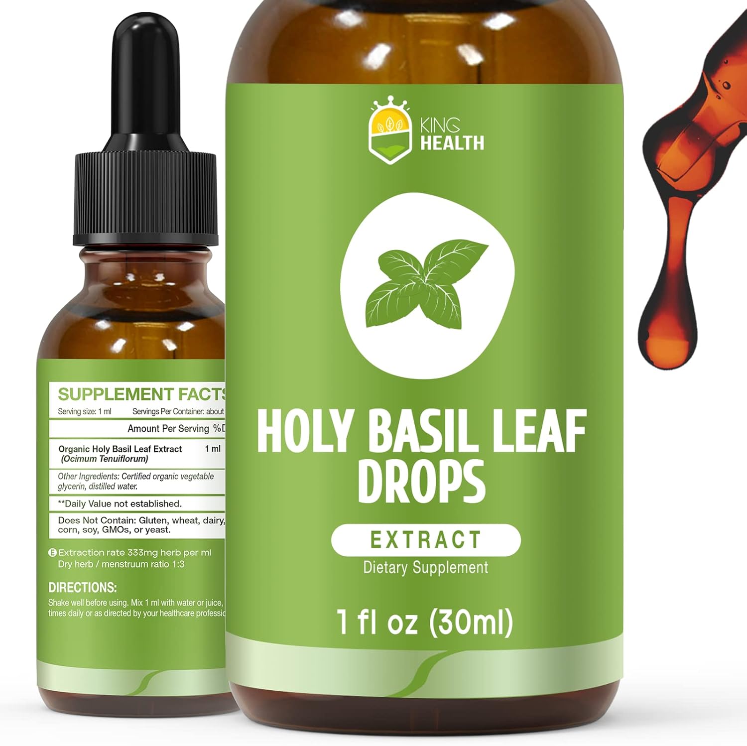KingHealth Organic Holy Basil Tulsi Tincture front bottle view