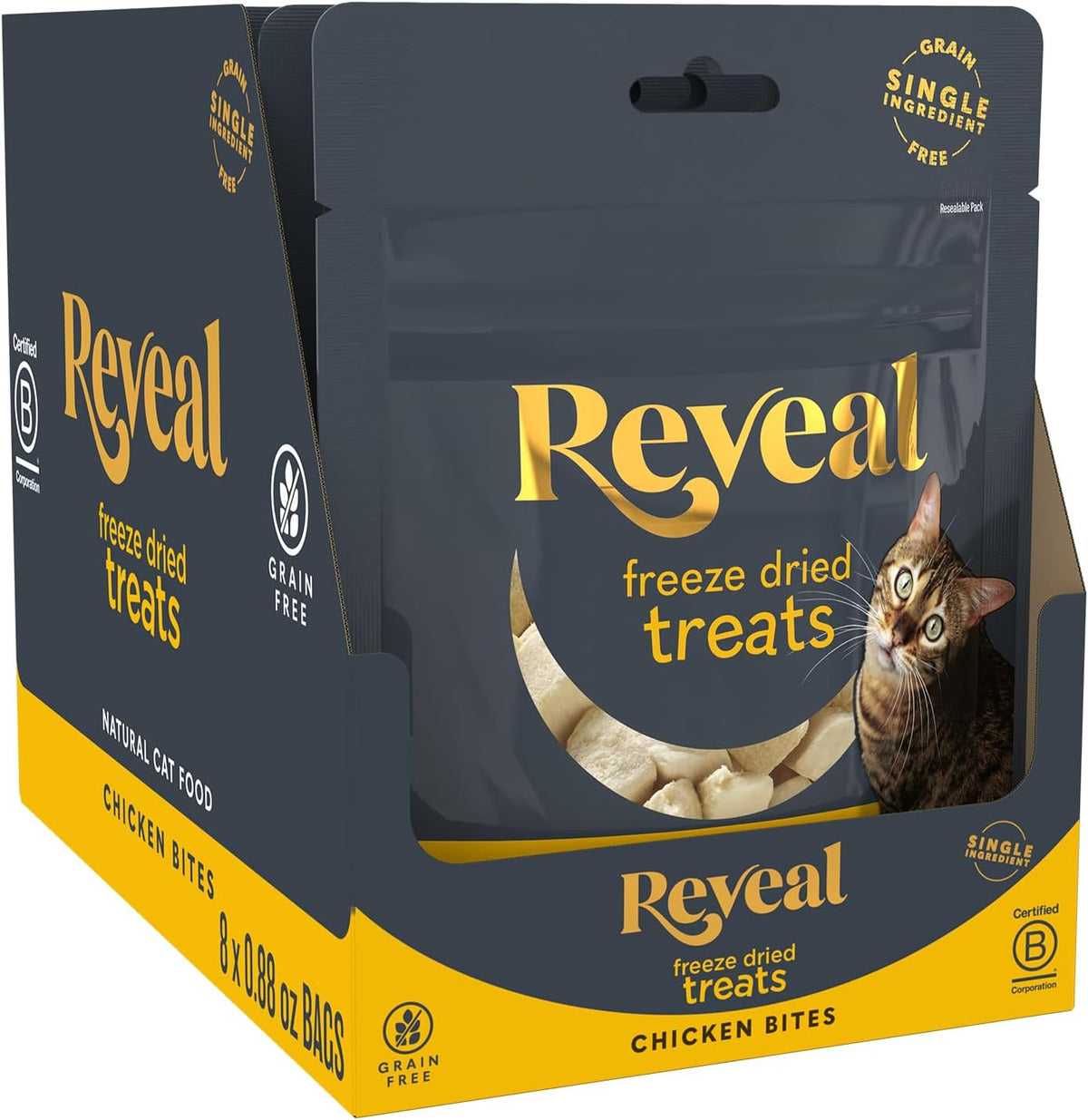 Reveal chicken freeze dried cat treats eight pack front view package