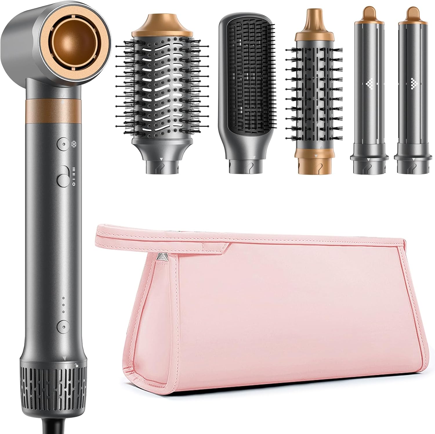 HITTIONA Hot Air Styler front view showing the sleek gray high-speed hair dryer handle.