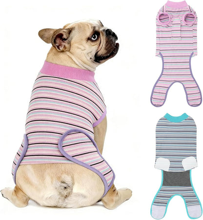 2 Packs Breathable Cotton Dog Recovery Suit for After Neuter Spay Abdominal Wounds Protector, Professional Anti-Licking Onesies for Male Female Pets Surgery Bandages, XL Purple & Pink Stripes - Image 13