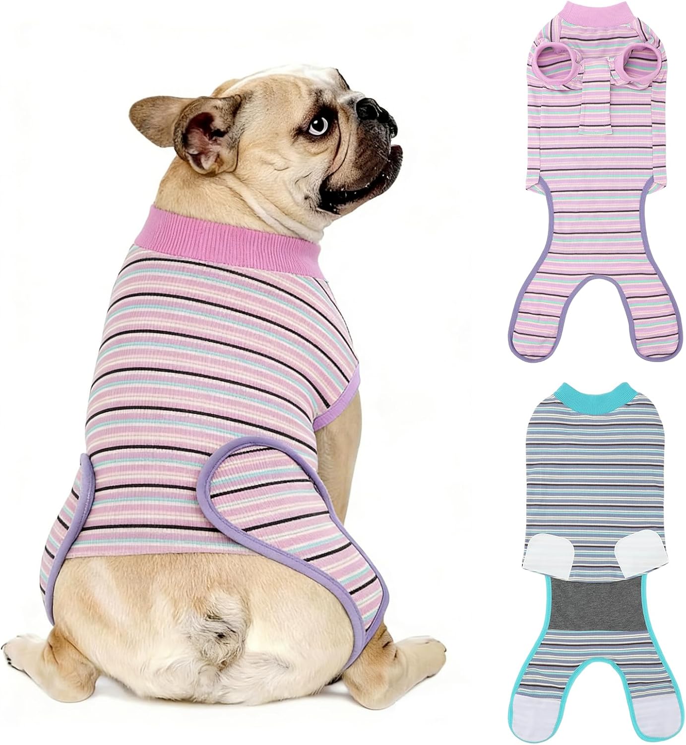 2 Packs Breathable Cotton Dog Recovery Suit for After Neuter Spay Abdominal Wounds Protector, Professional Anti-Licking Onesies for Male Female Pets Surgery Bandages, XL Blue & Green Stripes - Image 13