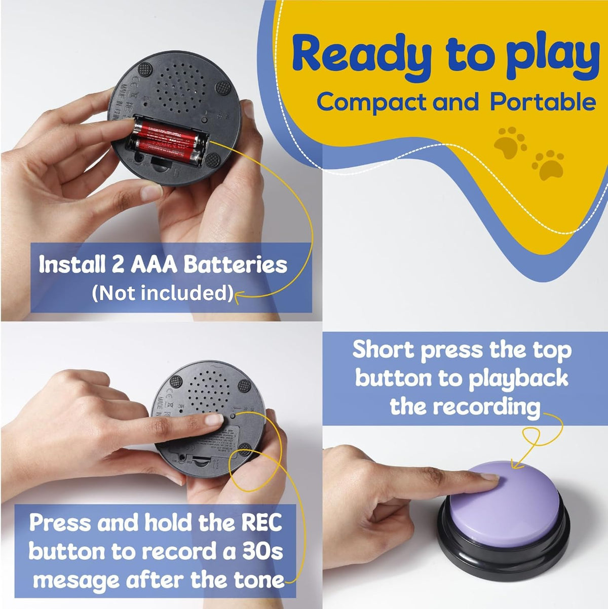 Pawhugs talking buttons starter set placed on the included black waterproof non slip mat.