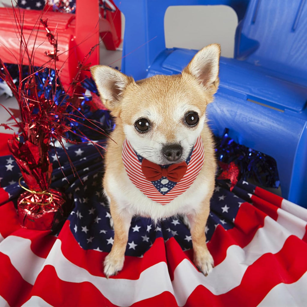 FUAMEY patriotic dog costume side angle view with adjustable bowtie
