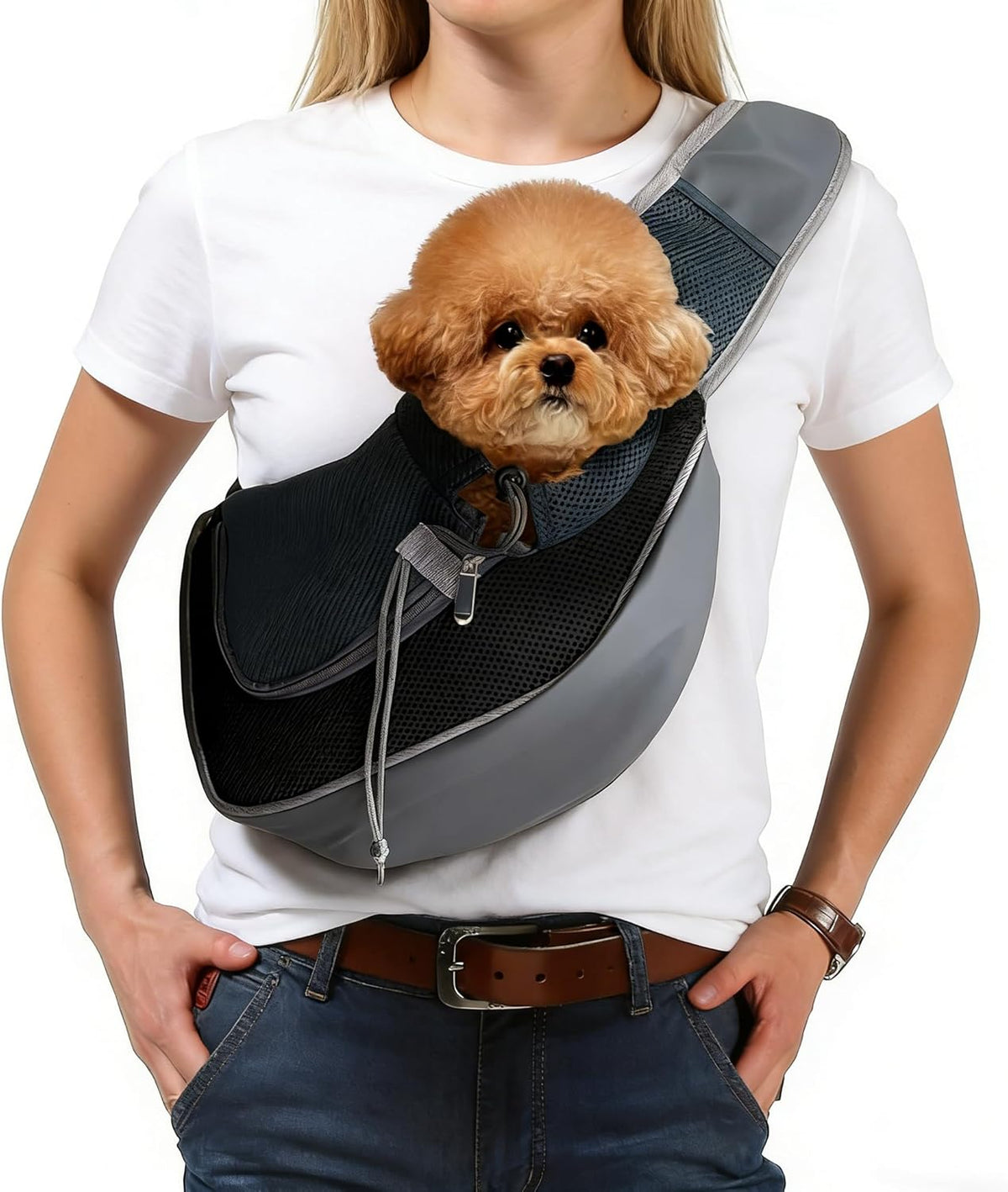 Pet Dog Sling Carrier, Breathable Mesh Adjustable Puppy Sling Carrier Hand Free for Small Medium Dog Cat Rabbit, L, Blue - Image 10