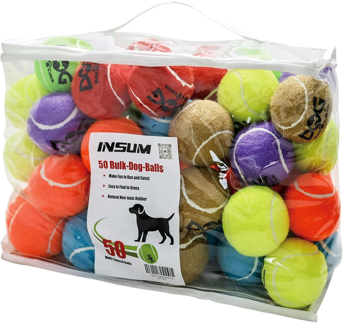 INSUM Tennis Balls for Dogs - 12 Pack 2.5'' Durable Non-Toxic Outdoor Dog Toys Balls with Mesh Bag, SGS Certified, Colorful Fetch Toys, Medium Large Breeds (Non Squeaky) - Image 11