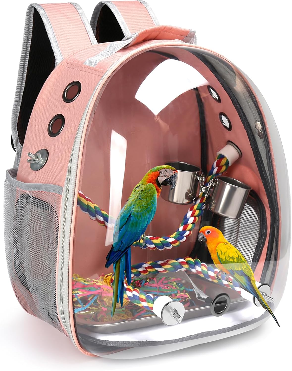 Bird Backpack Carrier, Travel Bird Cage for Small Medium Size Parrot Parakeet Budgies Cockatiel, Portable Clear Bubble Window Bag with Stainless Steel Tray Food Bowl Standing Perch (Black) - Image 9
