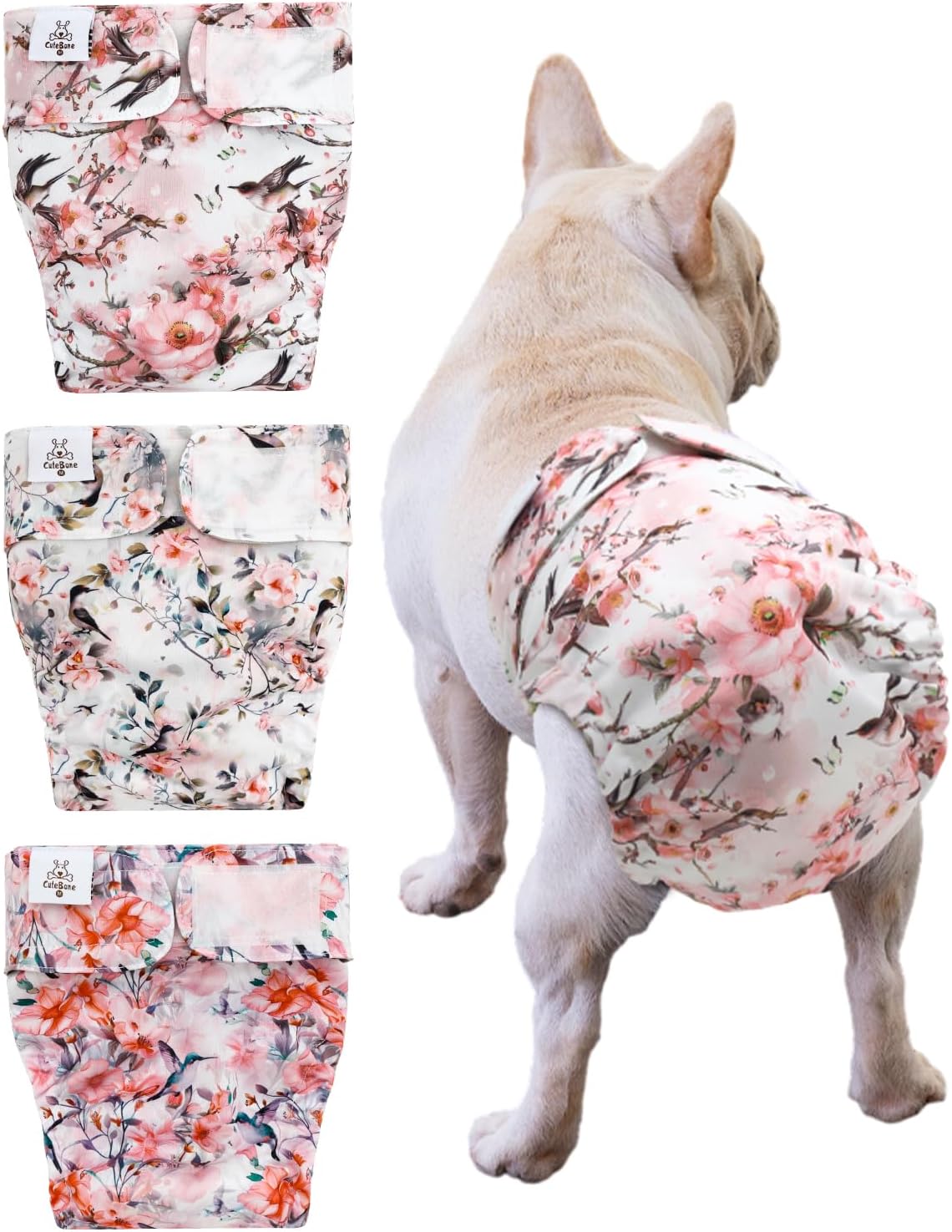 CuteBone Washable Dog Diapers Female No Tail Hole 3 Pack Reusable Doggie Period Training Pants for Docked-Tail Frenchie French Bulldog Boston Terrier Without Tail WWD15M - Image 9