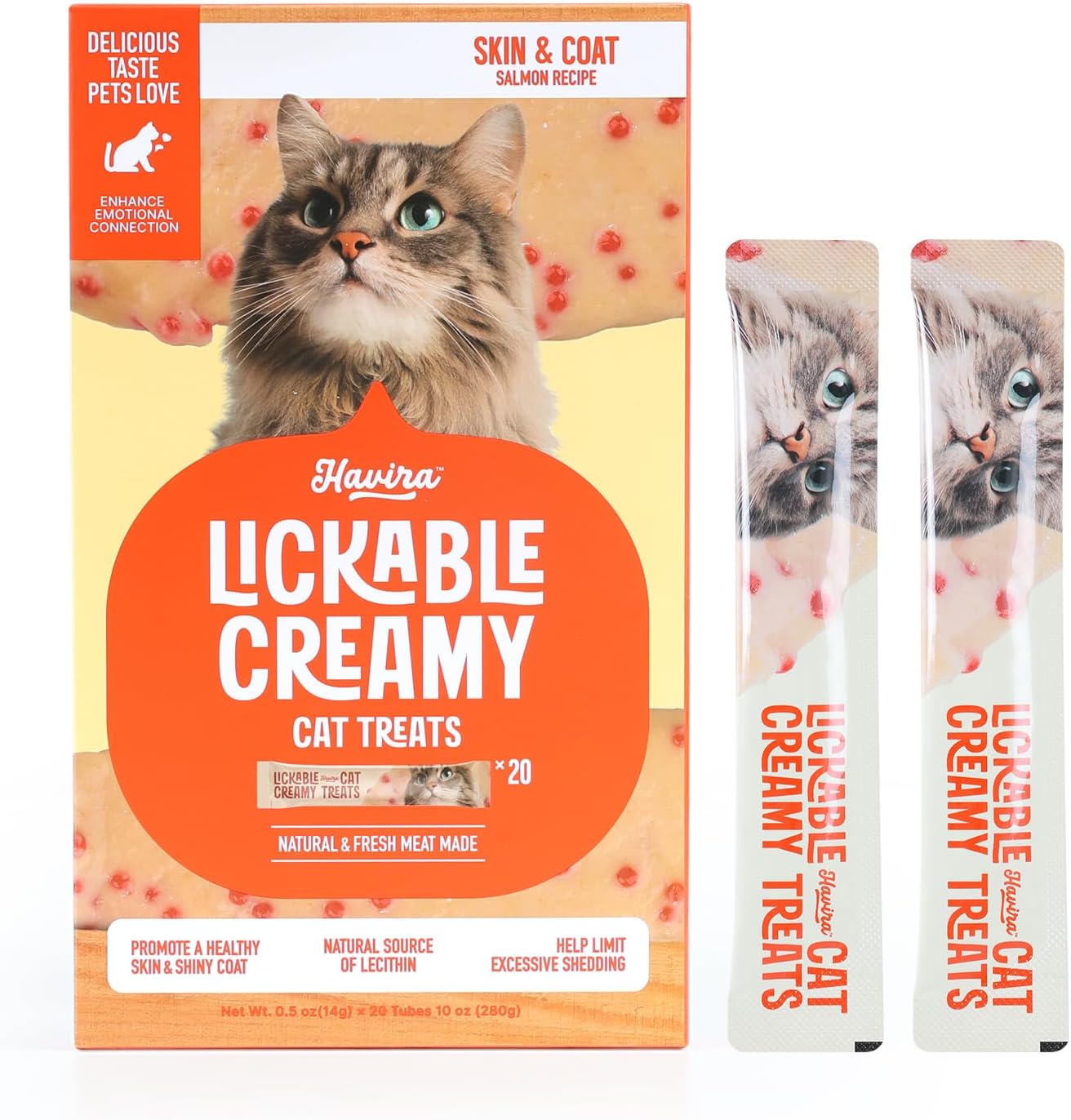 Lactoferrin and taurine immune boosting cat squeeze treats product presentation