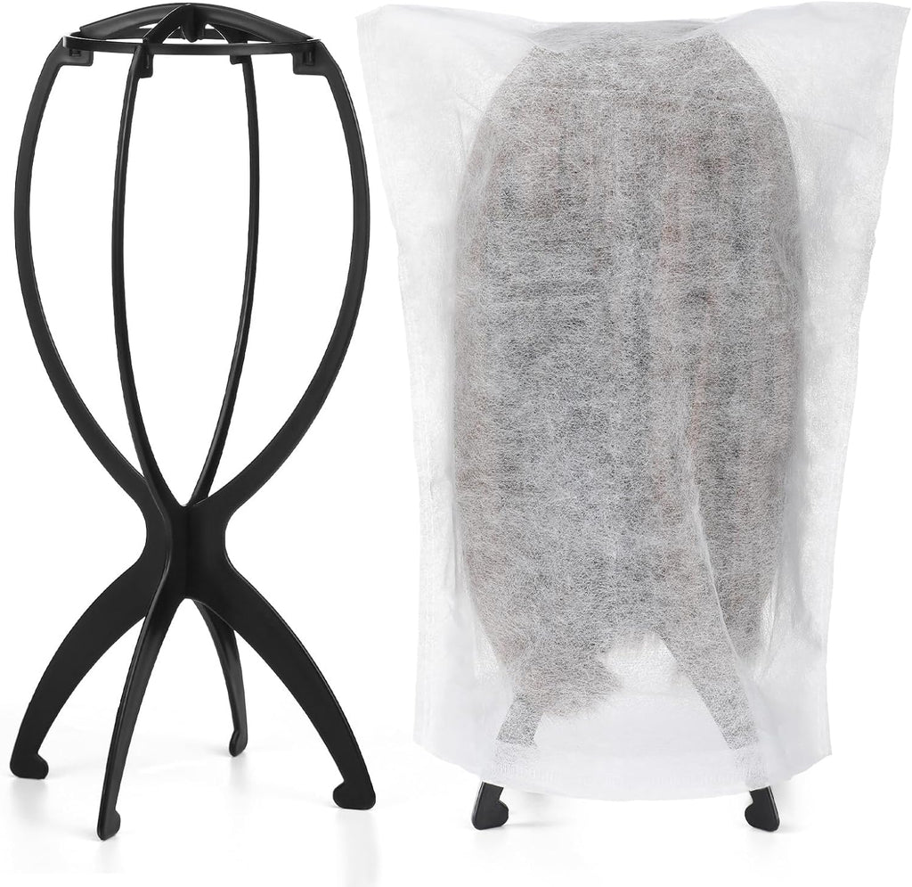 ProSuites 2 Pack Wig Stand and dust bags front view for hair styling