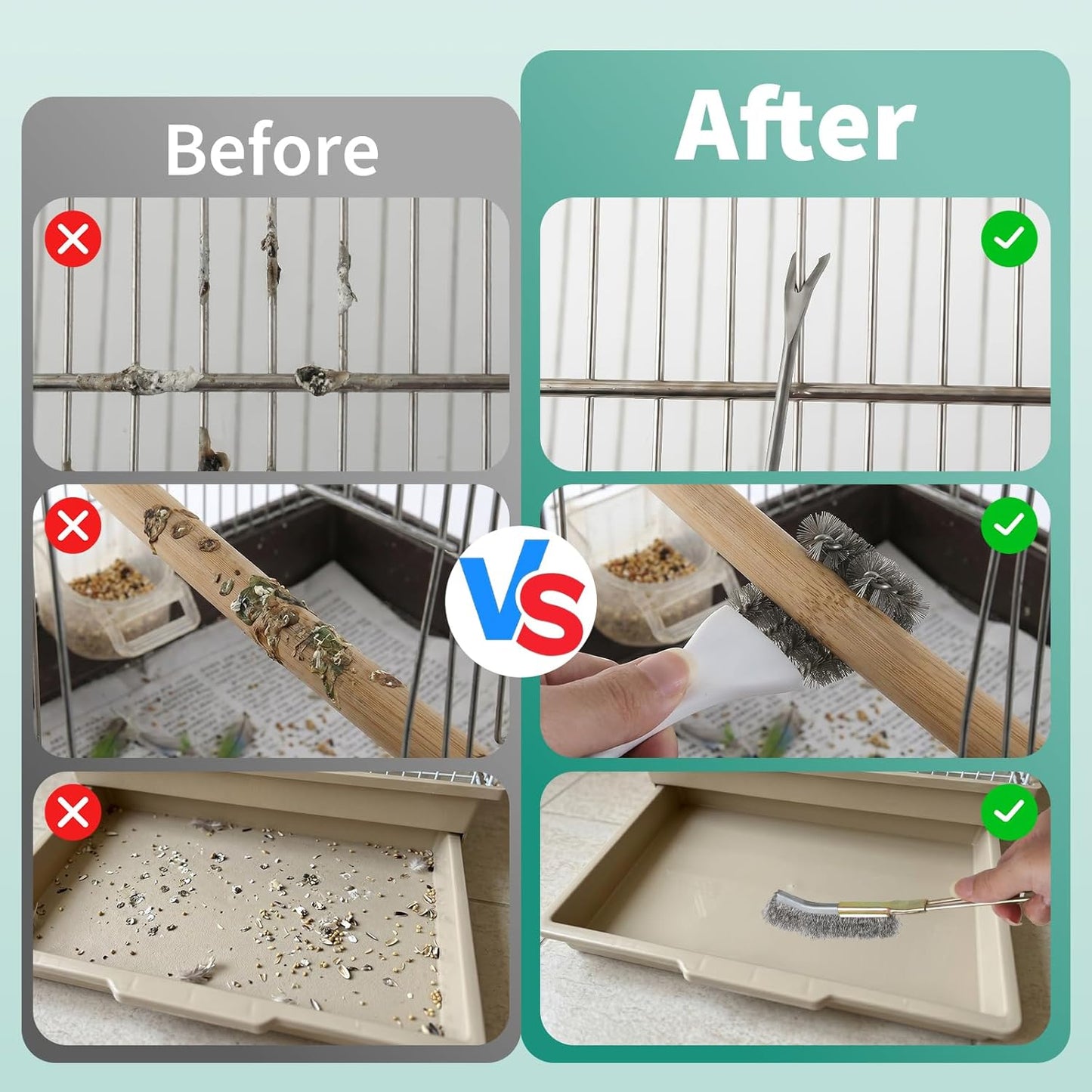 Ergonomic long handle pet habitat cleaning tool pack for small animal and bunny enclosures