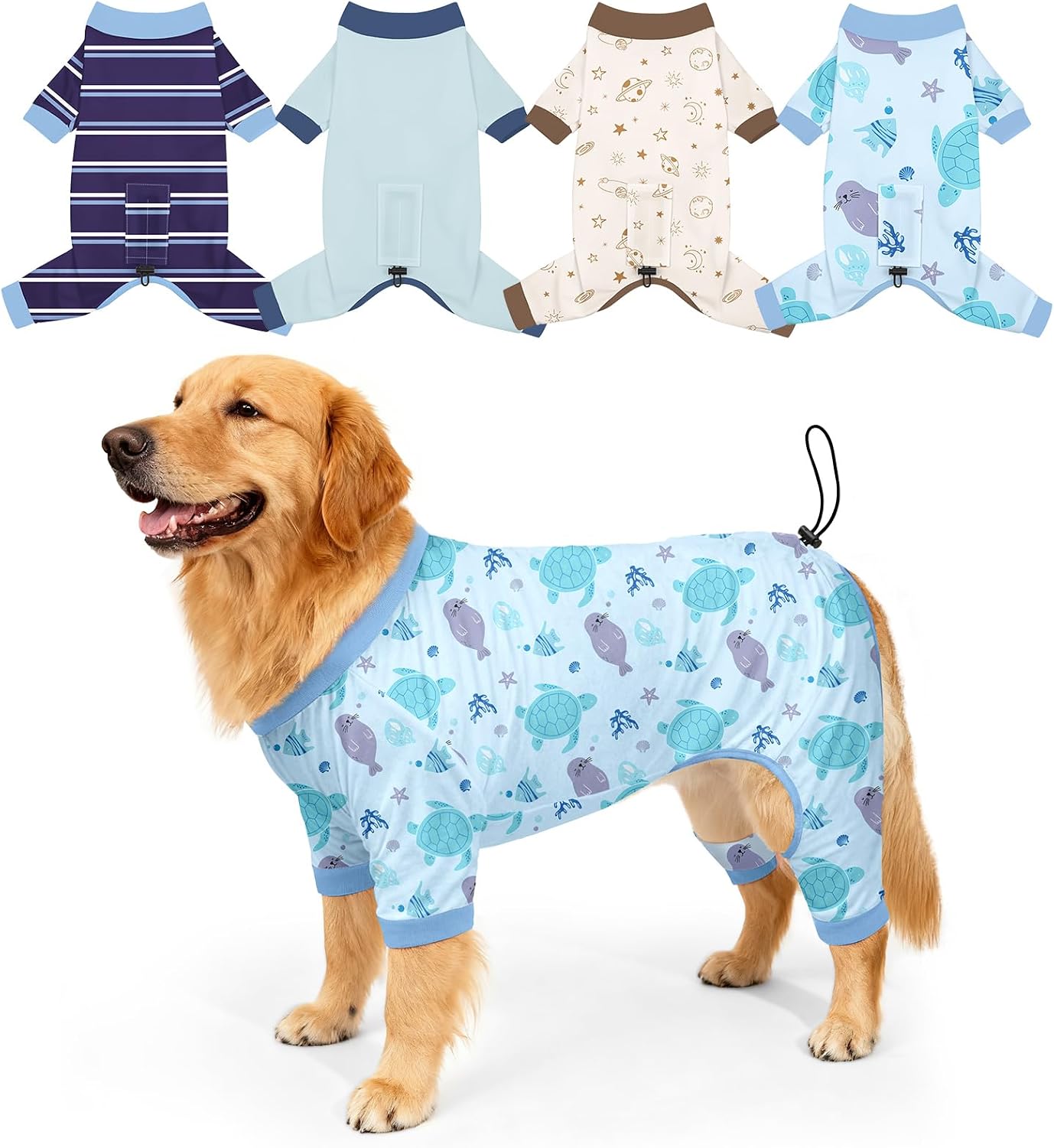 Bienbee Dog Pajamas, 4 Pack Dog Recovery Suit Shedding Suit Cute Soft Puppy Clothes Dogs Pjs Onesies Jammies Adjustable Breathable & Stretchy Clothes for Small Medium Large Dogs Girl Boy Puppy-M - Image 10