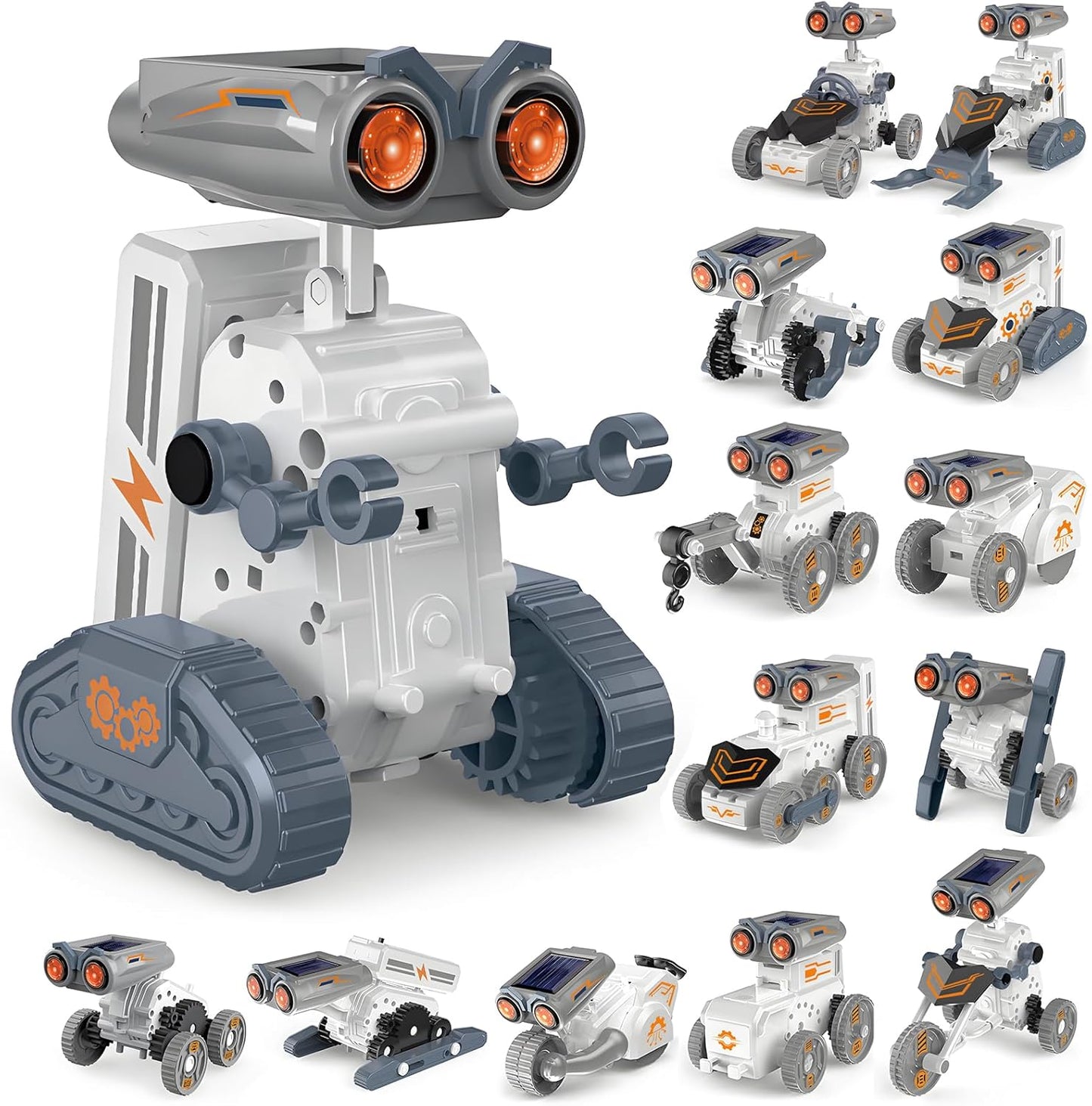 HavenJanny 14-in-1 Solar Robot Kit front view showing the retail packaging box and completed solar motorized models.
