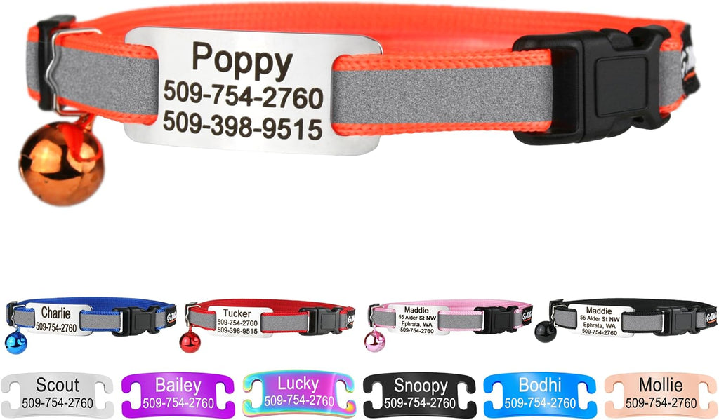 GoTags Personalized Cat Collars with Tag, Engraved Custom Cat Collar with Name and Phone, Breakaway Collar with Safety Buckle and Bell, Adjustable for Cats and Kitten (Pink with Nameplate) - Image 11
