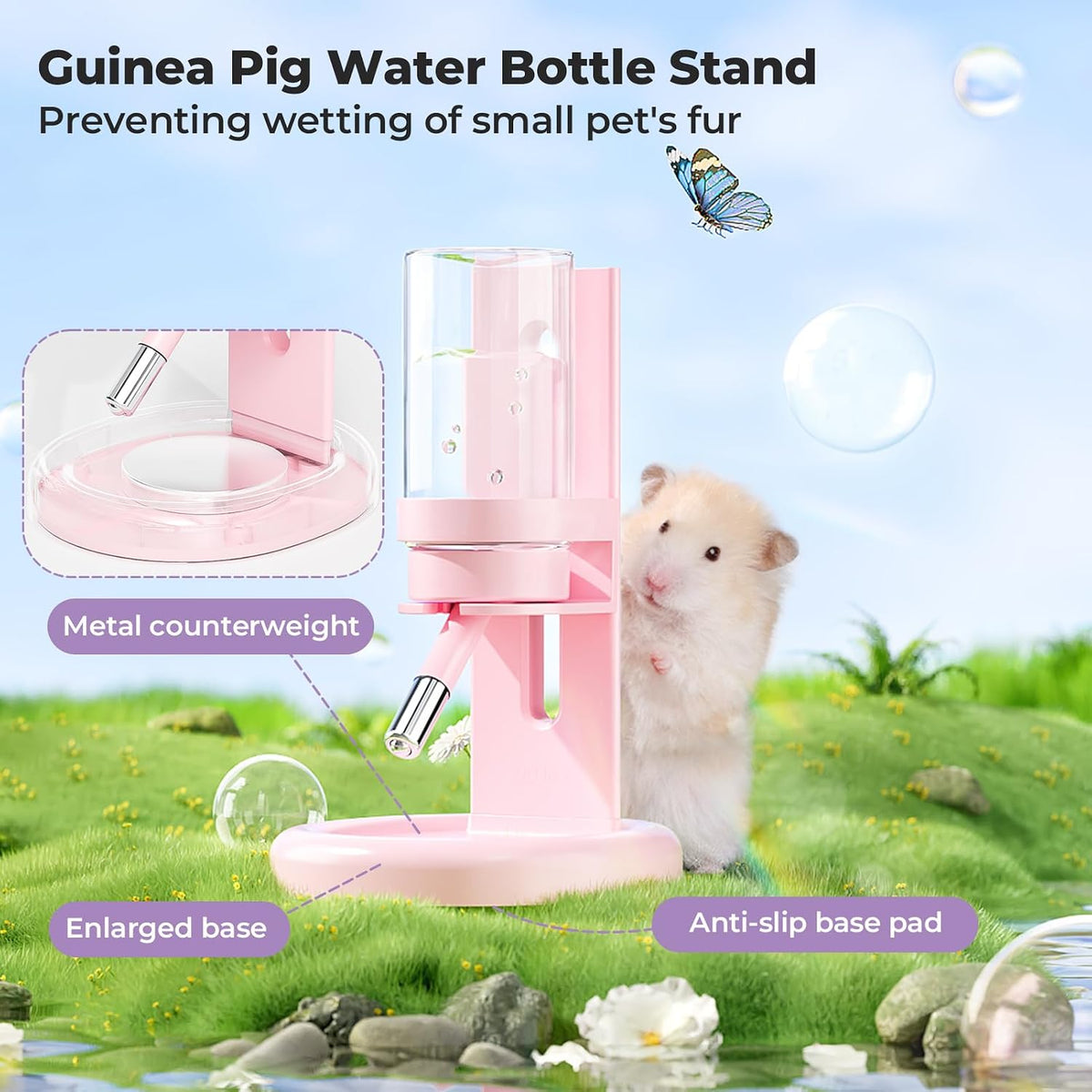Guinea Pig Water Bottle No Drip - 4 oz Hamster Water Bottle for Glass Tank with Adjustable Stand, Leak Proof Small Animal Water Dispenser for Cage - Image 5