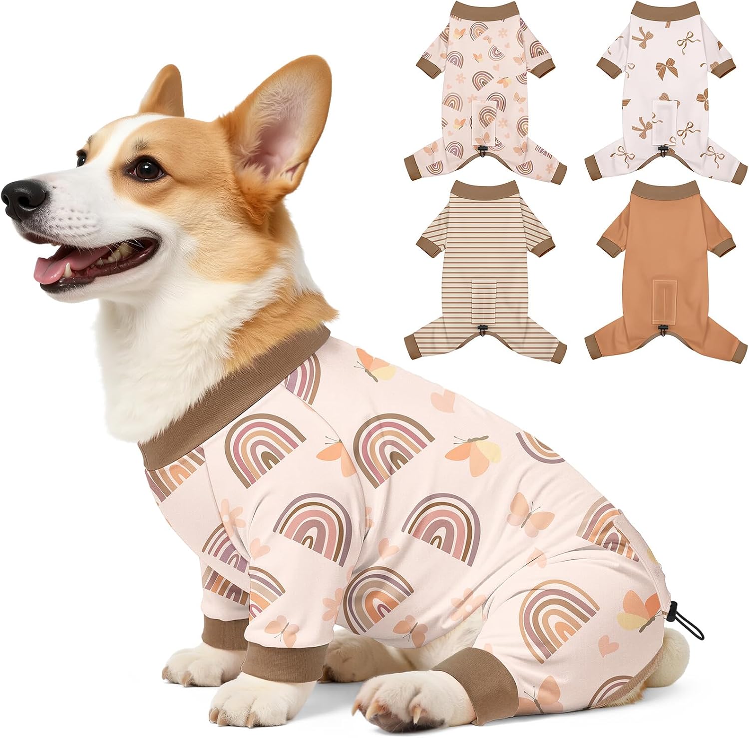 Bienbee Dog Pajamas, 4 Pack Dog Recovery Suit Shedding Suit Cute Soft Puppy Clothes Dogs Pjs Onesies Jammies Adjustable Breathable & Stretchy Clothes for Small Medium Large Dogs Girl Boy Puppy-M - Image 15