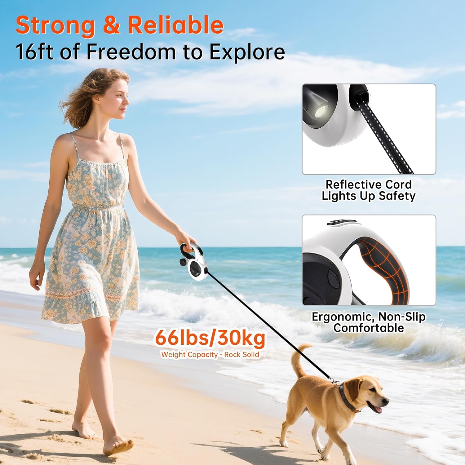 Lulupet heavy duty dog leash handle with LED light active