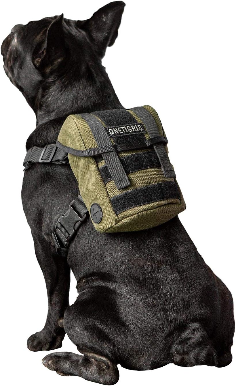 OneTigris Eureka K9 Tactical Dog Backpack in Ranger Green extra small front view showing X-shaped chest piece