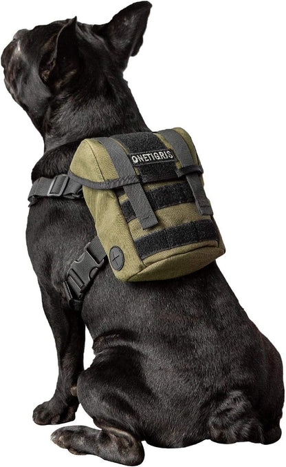 OneTigris Eureka K9 Tactical Dog Backpack in Ranger Green extra small front view showing X-shaped chest piece
