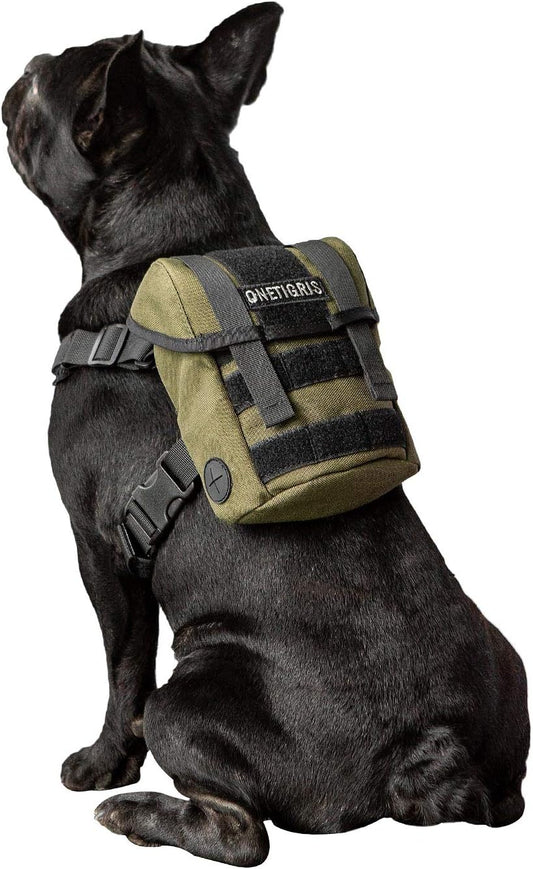 OneTigris Eureka K9 Tactical Dog Backpack in Ranger Green extra small front view showing X-shaped chest piece