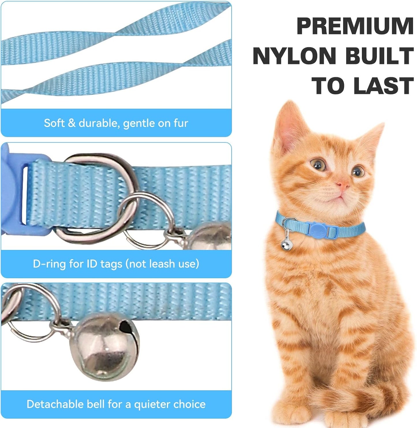 Waoduld colorful six to nine inch adjustable kitten collars demonstrating the quick release pressure mechanism