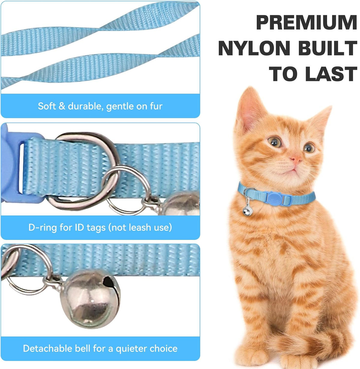 Waoduld colorful six to nine inch adjustable kitten collars demonstrating the quick release pressure mechanism