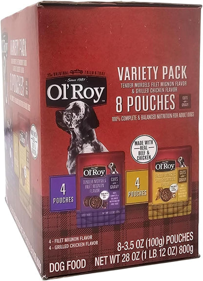 Ol' Roy Grilled Chicken flavor tender morsels dog food pouch packaging detail