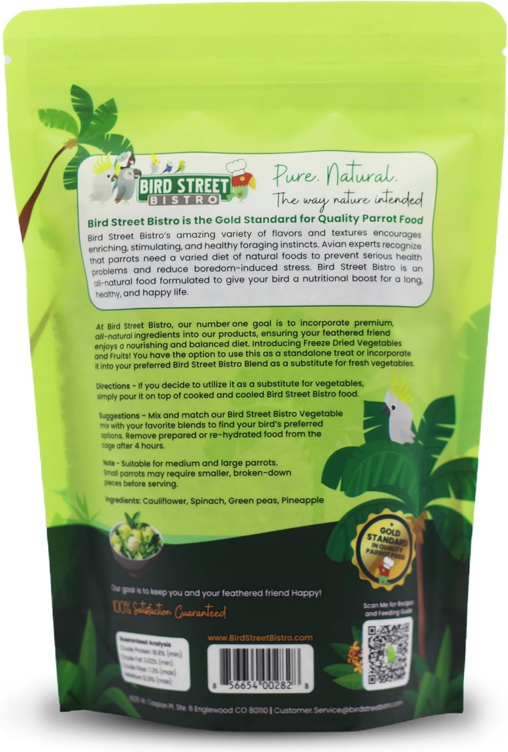Bird Street Bistro parrot treats showing product label and brand details