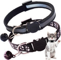 PSPORT Breakaway Cat Collar front view showing premium black nylon straps with reflective claw prints and cat face safety buckle.
