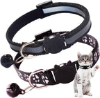 PSPORT Breakaway Cat Collar front view showing premium black nylon straps with reflective claw prints and cat face safety buckle.