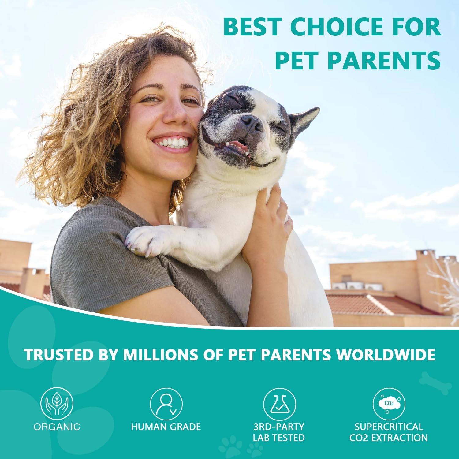 Authentic USA imported HMone pet supplement packaging highlighting anxiety and stress relief features.