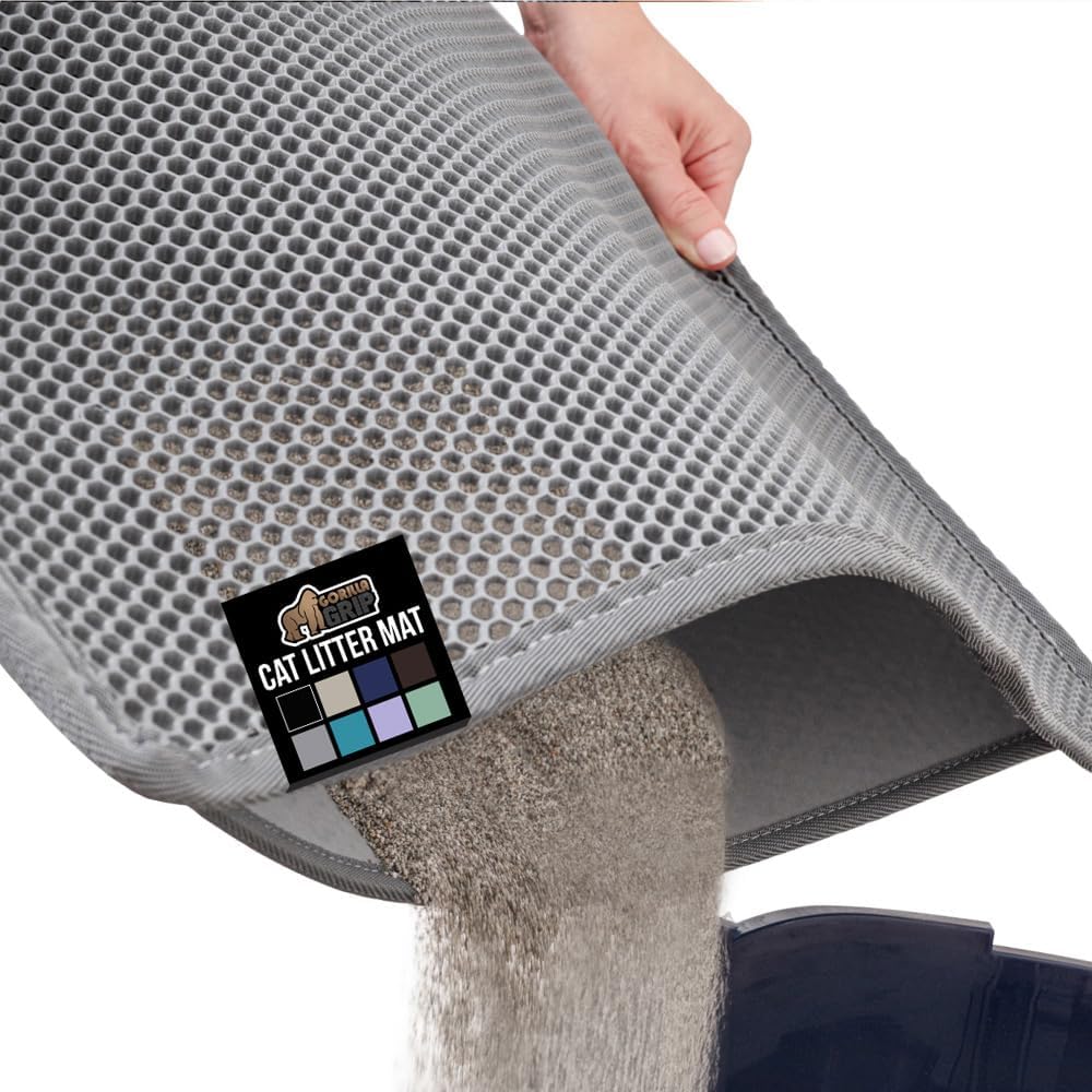 Gorilla Grip Honeycomb Cat Litter Mat gray front view under box